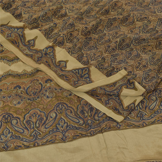 Sanskriti Vintage Sarees Green Pure Crepe Silk Printed Sari 5yd Craft Sustainable Fabric