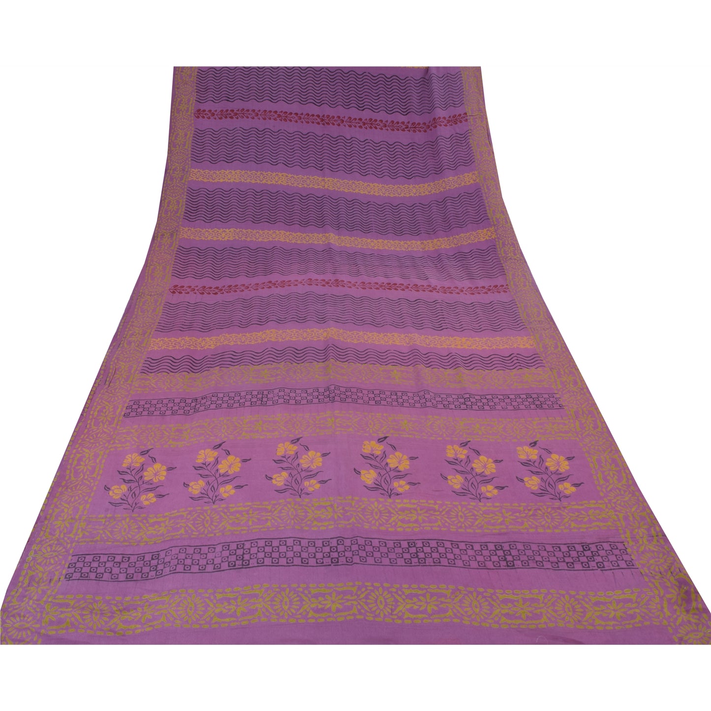 Sanskriti Vintage Sarees Purple Pure Crepe Silk Printed Sari 5yd Craft Sustainable Fabric