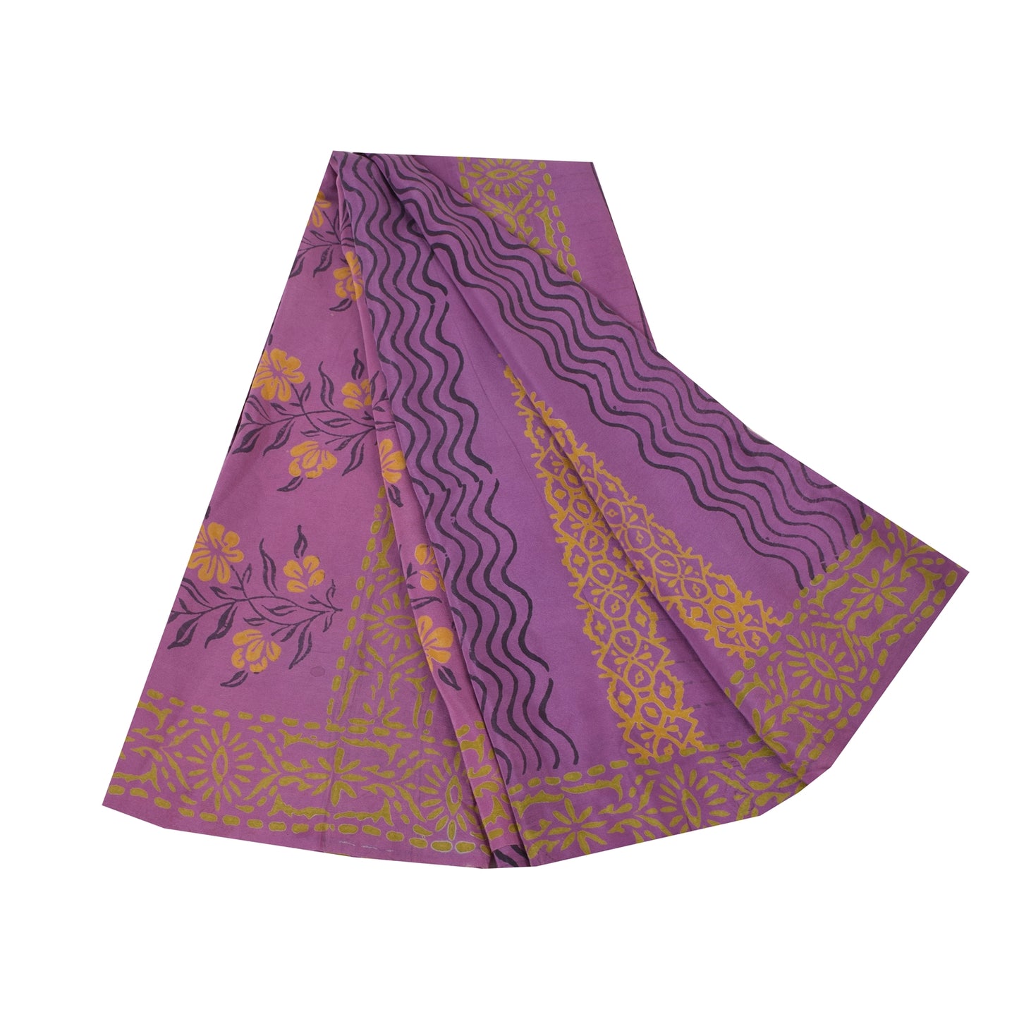 Sanskriti Vintage Sarees Purple Pure Crepe Silk Printed Sari 5yd Craft Sustainable Fabric
