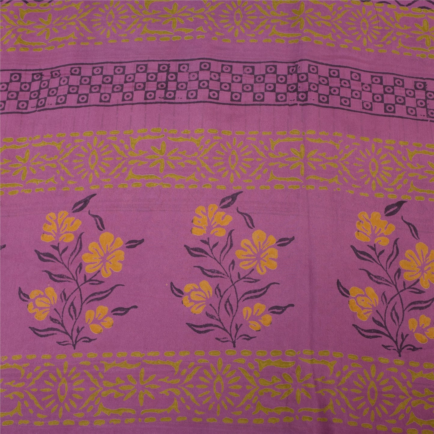 Sanskriti Vintage Sarees Purple Pure Crepe Silk Printed Sari 5yd Craft Sustainable Fabric