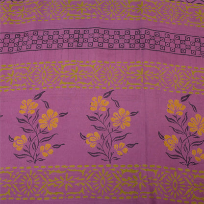 Sanskriti Vintage Sarees Purple Pure Crepe Silk Printed Sari 5yd Craft Sustainable Fabric