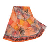 Sanskriti Vintage Sarees Orange Pure Crepe Silk Printed Sari 6yd Craft Sustainable Fabric