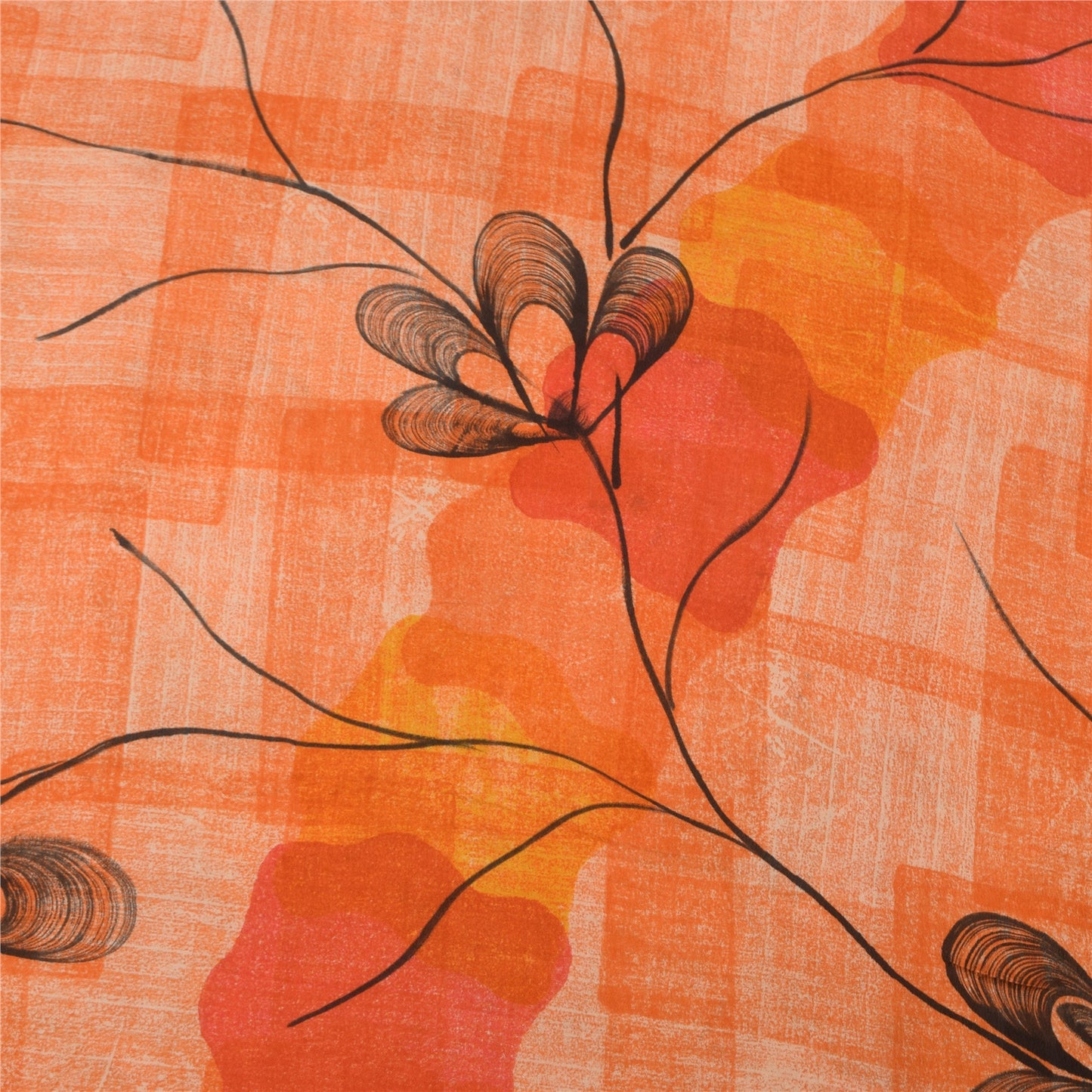 Sanskriti Vintage Sarees Orange Pure Crepe Silk Printed Sari 6yd Craft Sustainable Fabric