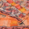Sanskriti Vintage Sarees Orange Pure Crepe Silk Printed Sari 6yd Craft Sustainable Fabric