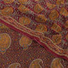Sanskriti Vintage Sarees Dark Red Pure Crepe Silk Printed Sari 5yd Craft Sustainable Fabric