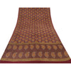 Sanskriti Vintage Sarees Dark Red Pure Crepe Silk Printed Sari 5yd Craft Sustainable Fabric