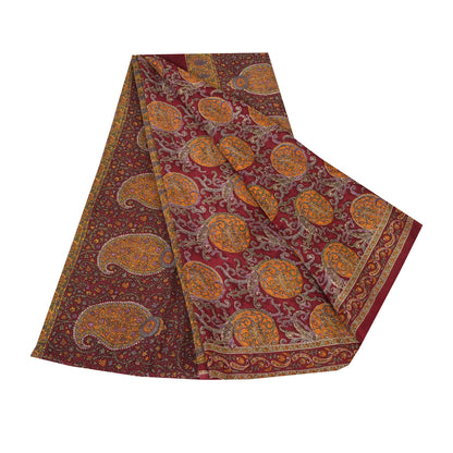 Sanskriti Vintage Sarees Dark Red Pure Crepe Silk Printed Sari 5yd Craft Sustainable Fabric