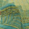 Sanskriti Vintage Sarees Yellow/Green Pure Crepe Silk Printed Sari 5yd Sustainable Fabric