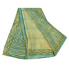 Sanskriti Vintage Sarees Yellow/Green Pure Crepe Silk Printed Sari 5yd Sustainable Fabric