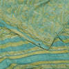 Sanskriti Vintage Sarees Yellow/Green Pure Crepe Silk Printed Sari 5yd Sustainable Fabric
