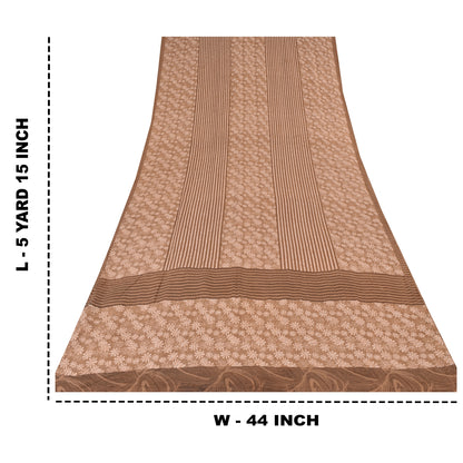 Sanskriti Vintage Sarees Brown Pure Crepe Silk Printed Sari 5yd Craft Sustainable Fabric