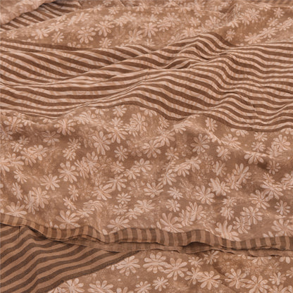 Sanskriti Vintage Sarees Brown Pure Crepe Silk Printed Sari 5yd Craft Sustainable Fabric