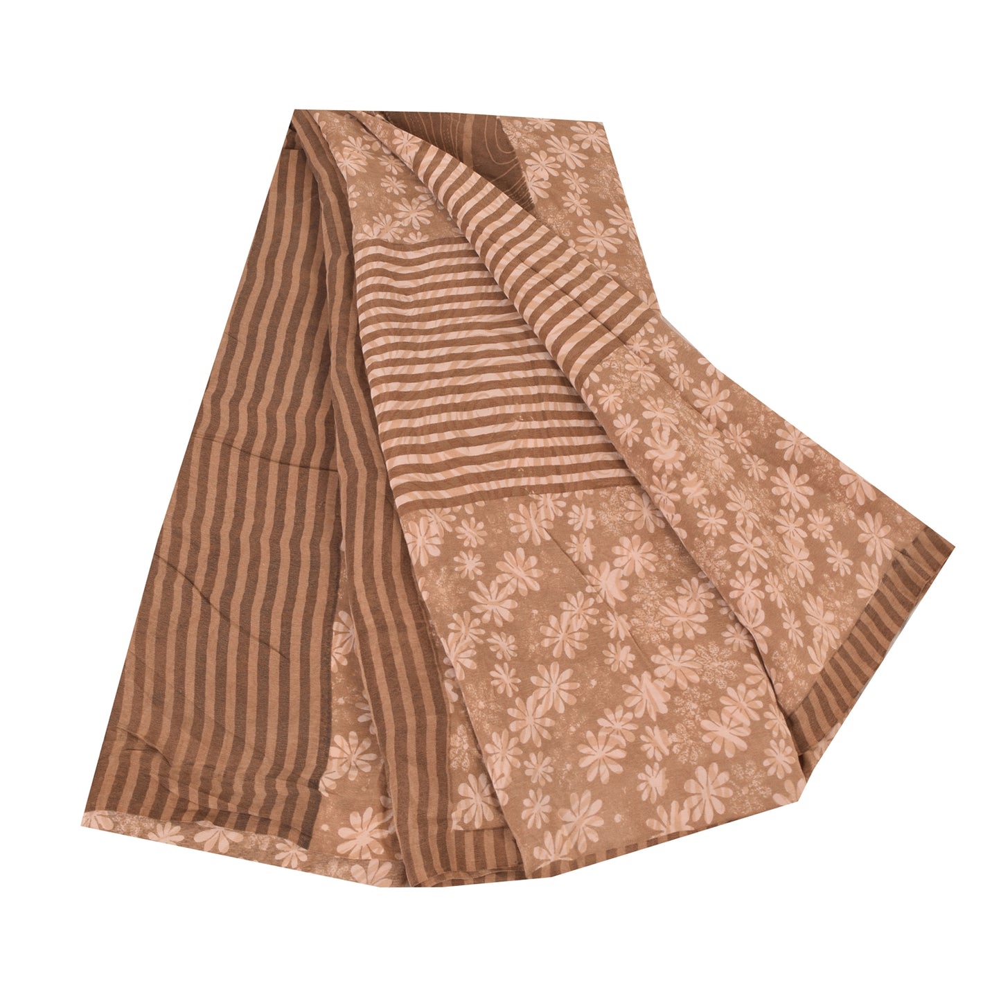 Sanskriti Vintage Sarees Brown Pure Crepe Silk Printed Sari 5yd Craft Sustainable Fabric