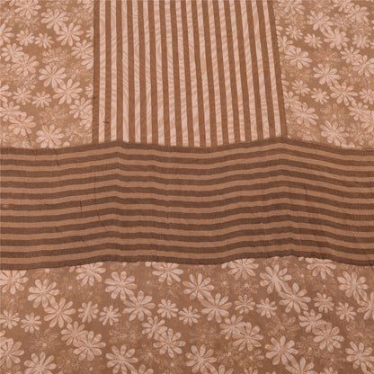 Sanskriti Vintage Sarees Brown Pure Crepe Silk Printed Sari 5yd Craft Sustainable Fabric