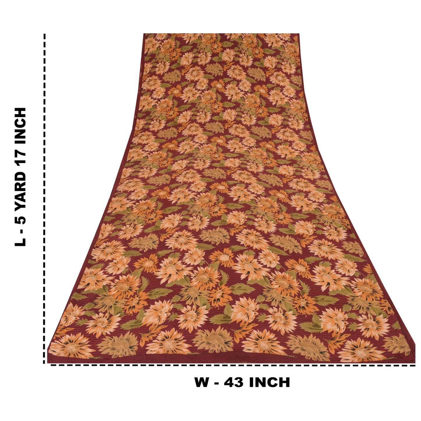 Sanskriti Vintage Sarees Dark Red Pure Crepe Silk Printed Sari 5yd Craft Sustainable Fabric