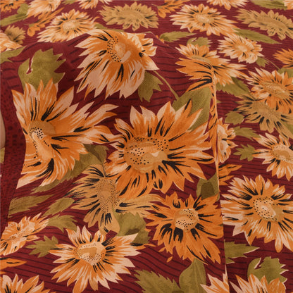 Sanskriti Vintage Sarees Dark Red Pure Crepe Silk Printed Sari 5yd Craft Sustainable Fabric