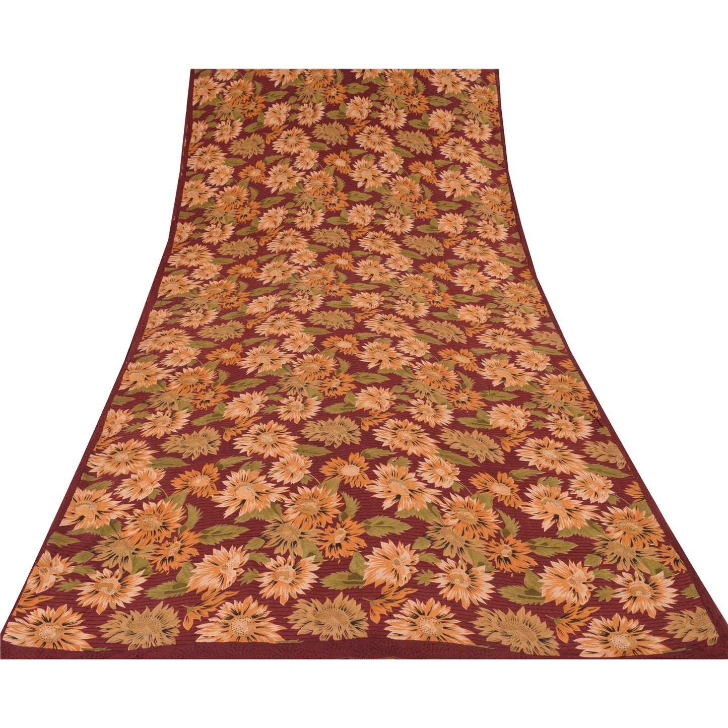 Sanskriti Vintage Sarees Dark Red Pure Crepe Silk Printed Sari 5yd Craft Sustainable Fabric