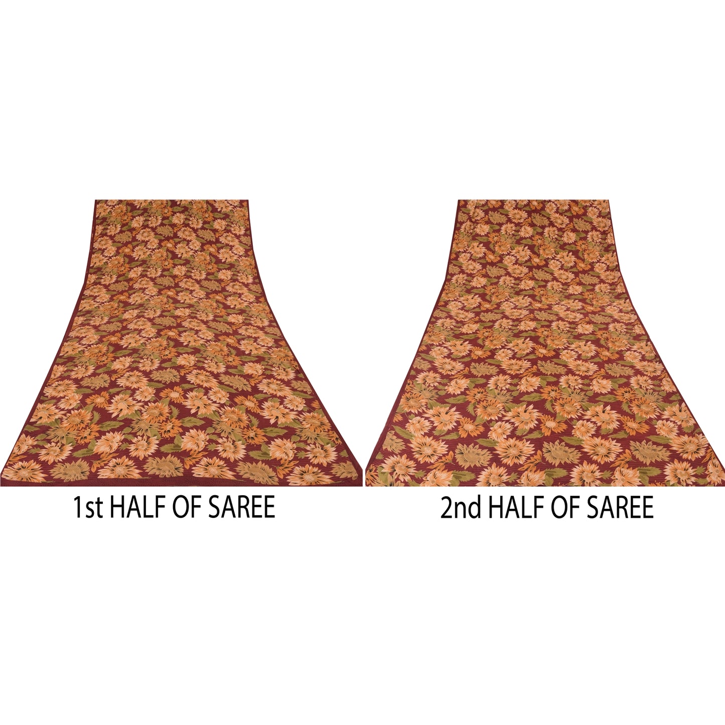 Sanskriti Vintage Sarees Dark Red Pure Crepe Silk Printed Sari 5yd Craft Sustainable Fabric