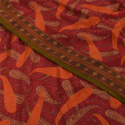 Sanskriti Vintage Sarees Indian Red Pure Crepe Silk Print Sari 5+yd Craft Sustainable Fabric