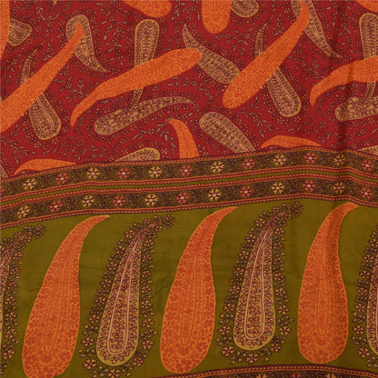 Sanskriti Vintage Sarees Indian Red Pure Crepe Silk Print Sari 5+yd Craft Sustainable Fabric
