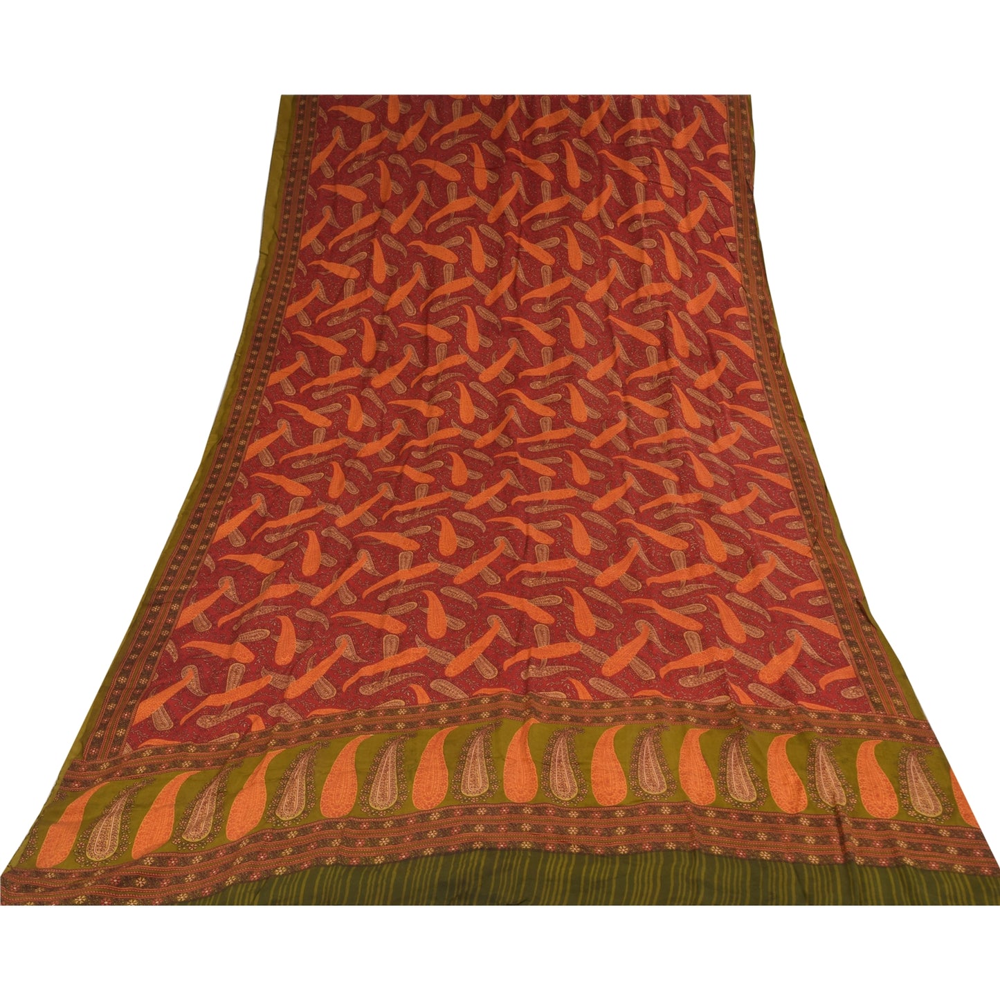 Sanskriti Vintage Sarees Indian Red Pure Crepe Silk Print Sari 5+yd Craft Sustainable Fabric