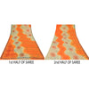 Sanskriti Vintage Sarees Orange/Cream Pure Crepe Printed Sari 5yd Craft Sustainable Fabric