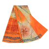 Sanskriti Vintage Sarees Orange/Cream Pure Crepe Printed Sari 5yd Craft Sustainable Fabric