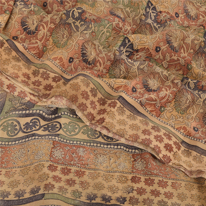 Sanskriti Vintage Sarees Peach 100%Pure Crepe Silk Printed Sari 5yd Craft Sustainable Fabric