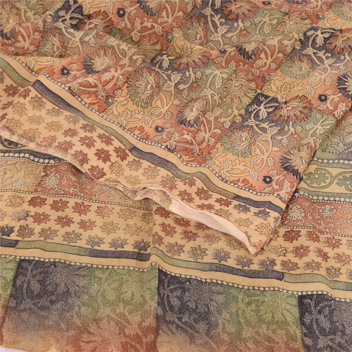 Sanskriti Vintage Sarees Peach 100%Pure Crepe Silk Printed Sari 5yd Craft Sustainable Fabric