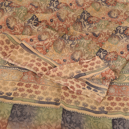Sanskriti Vintage Sarees Peach 100%Pure Crepe Silk Printed Sari 5yd Craft Sustainable Fabric