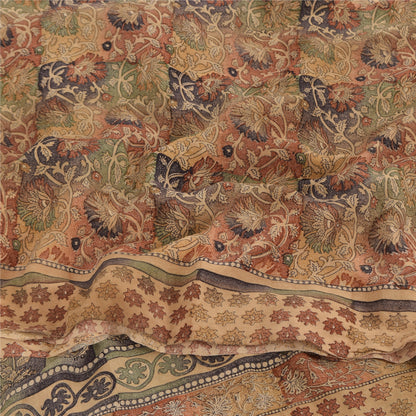 Sanskriti Vintage Sarees Peach 100%Pure Crepe Silk Printed Sari 5yd Craft Sustainable Fabric