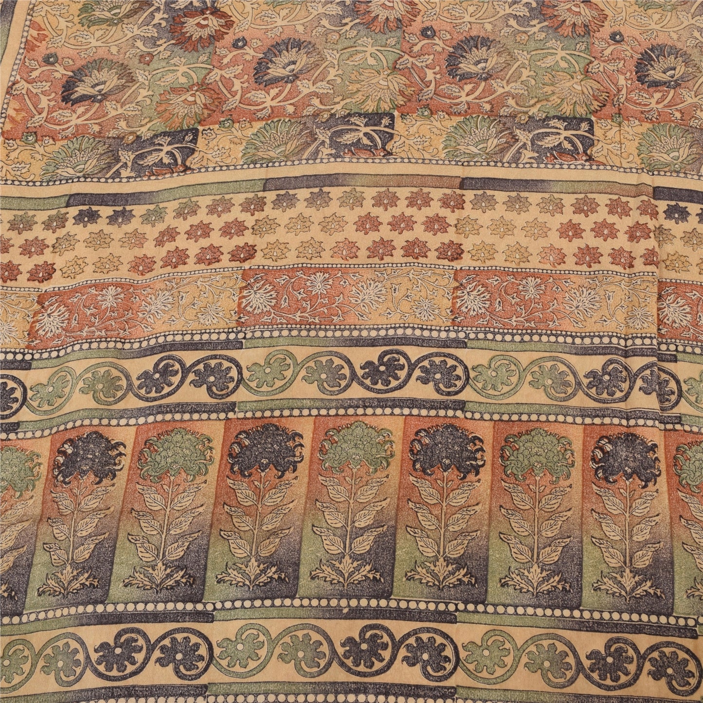 Sanskriti Vintage Sarees Peach 100%Pure Crepe Silk Printed Sari 5yd Craft Sustainable Fabric