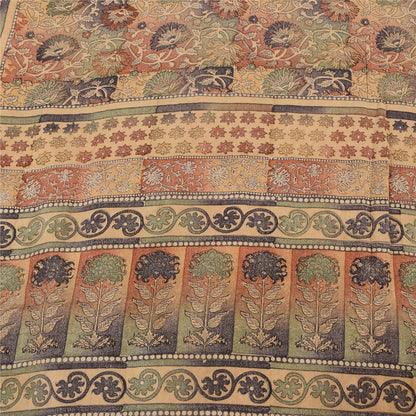 Sanskriti Vintage Sarees Peach 100%Pure Crepe Silk Printed Sari 5yd Craft Sustainable Fabric