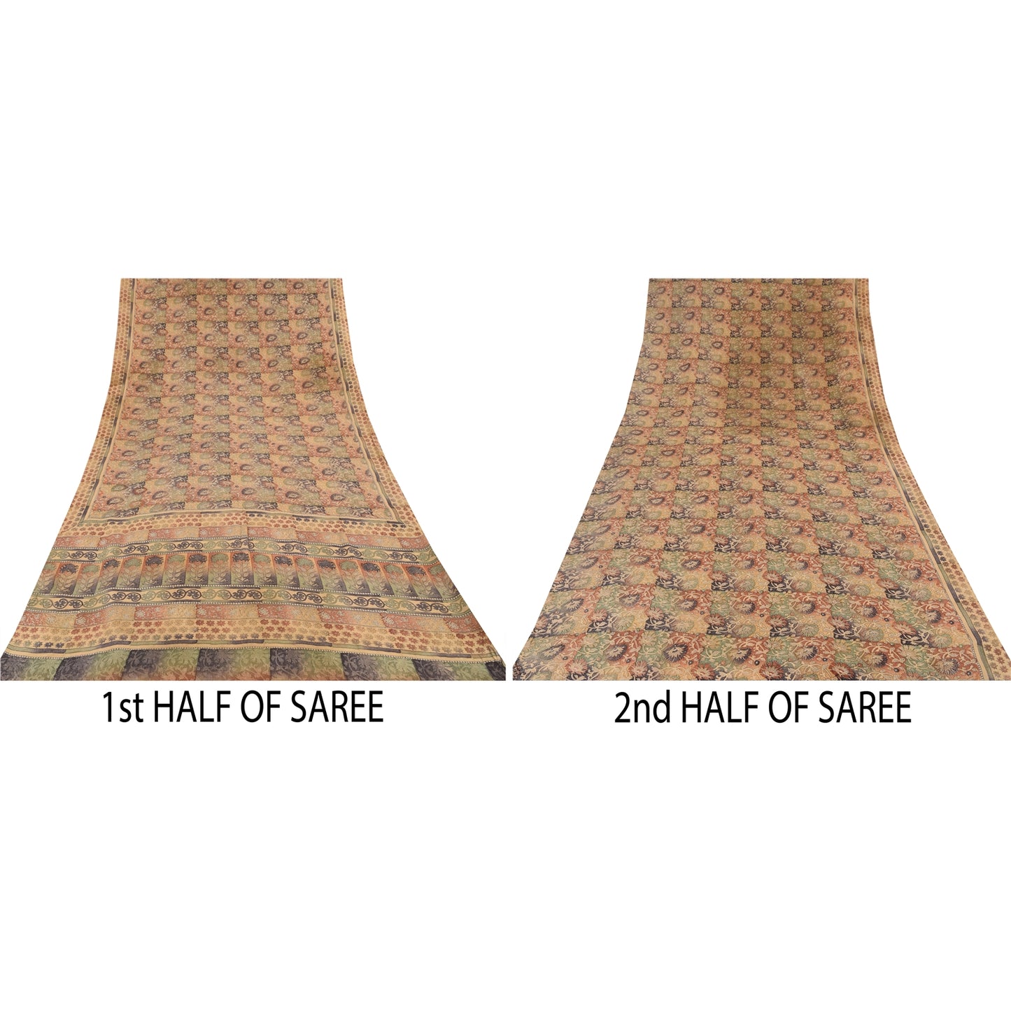 Sanskriti Vintage Sarees Peach 100%Pure Crepe Silk Printed Sari 5yd Craft Sustainable Fabric