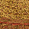 Sanskriti Vintage Sarees Pale Yellow Pure Crepe Silk Print Sari 6yd Craft Sustainable Fabric