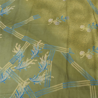Sanskriti Vintage Sarees Green Pure Crepe Silk Printed Sari 5yd Craft Sustainable Fabric