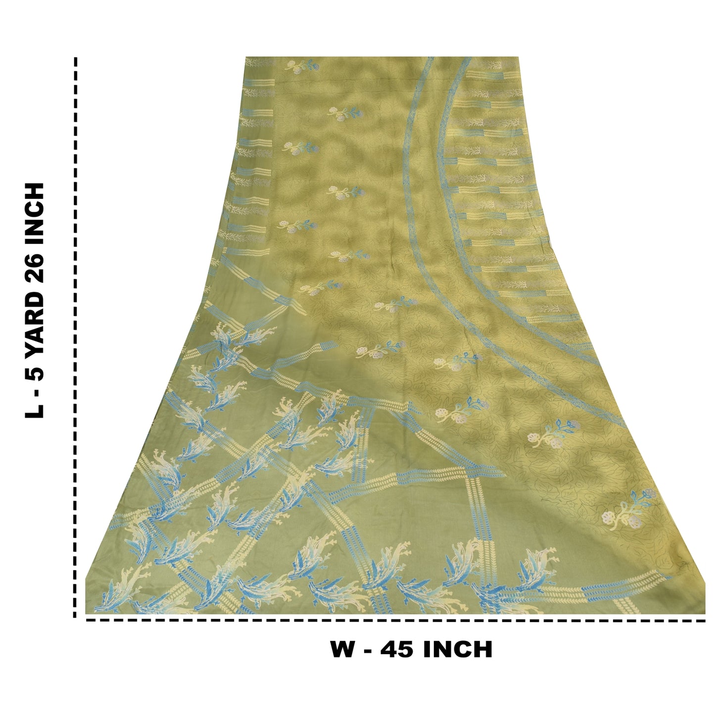 Sanskriti Vintage Sarees Green Pure Crepe Silk Printed Sari 5yd Craft Sustainable Fabric