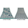 Sanskriti Vintage Sarees Ivory/Blue Pure Crepe Silk Print Sari 5yd Craft Sustainable Fabric