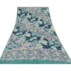 Sanskriti Vintage Sarees Ivory/Blue Pure Crepe Silk Print Sari 5yd Craft Sustainable Fabric