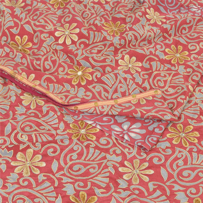 Sanskriti Vintage Sarees Pink 100% Pure Crepe Silk Printed Sari 5yd Craft Sustainable Fabric