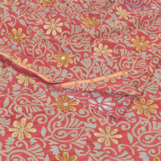 Sanskriti Vintage Sarees Pink 100% Pure Crepe Silk Printed Sari 5yd Craft Sustainable Fabric