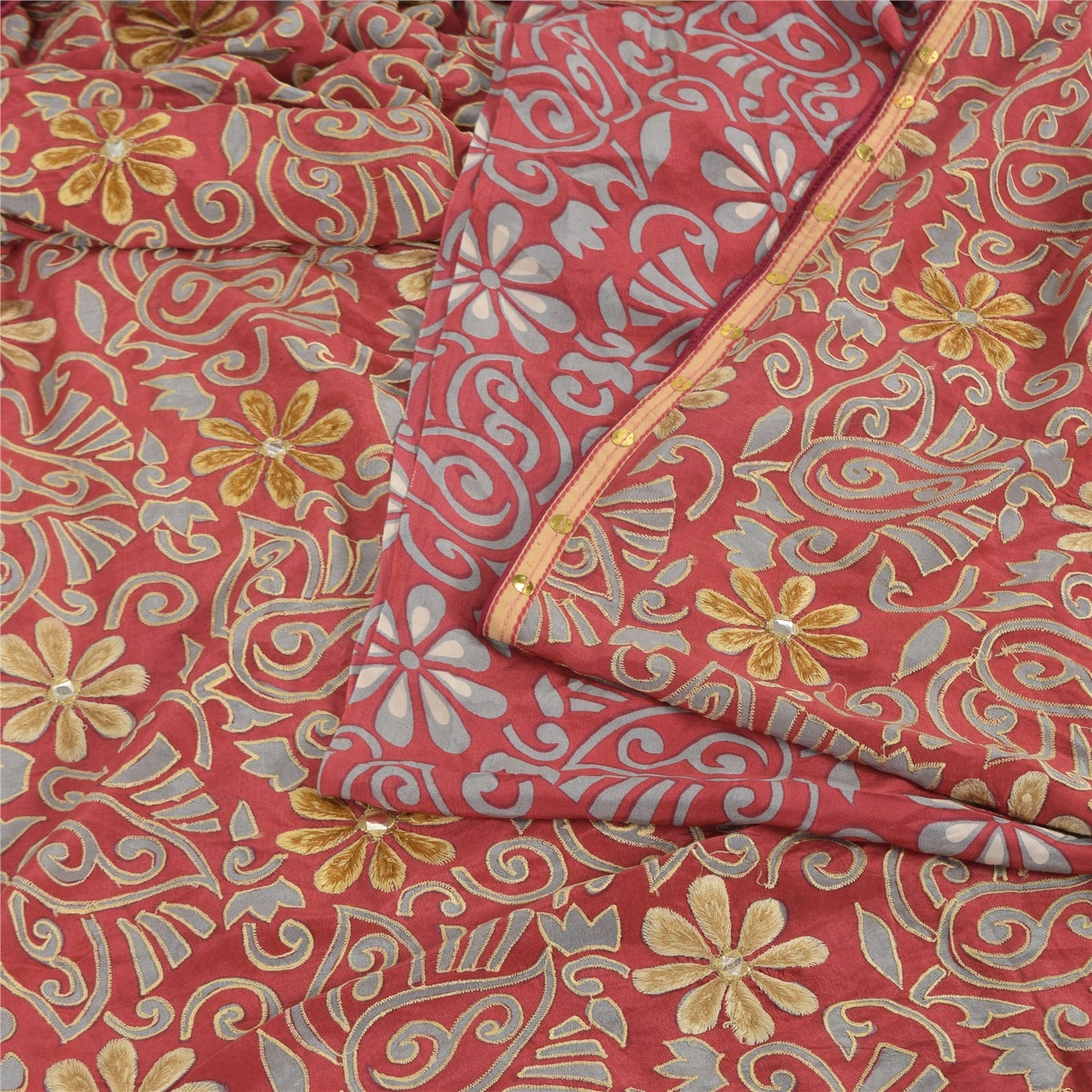 Sanskriti Vintage Sarees Pink 100% Pure Crepe Silk Printed Sari 5yd Craft Sustainable Fabric