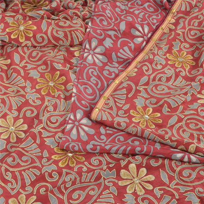 Sanskriti Vintage Sarees Pink 100% Pure Crepe Silk Printed Sari 5yd Craft Sustainable Fabric