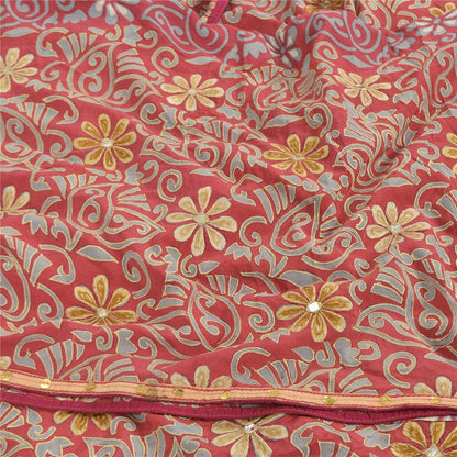 Sanskriti Vintage Sarees Pink 100% Pure Crepe Silk Printed Sari 5yd Craft Sustainable Fabric