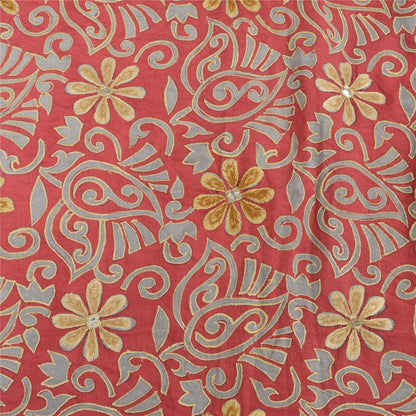 Sanskriti Vintage Sarees Pink 100% Pure Crepe Silk Printed Sari 5yd Craft Sustainable Fabric