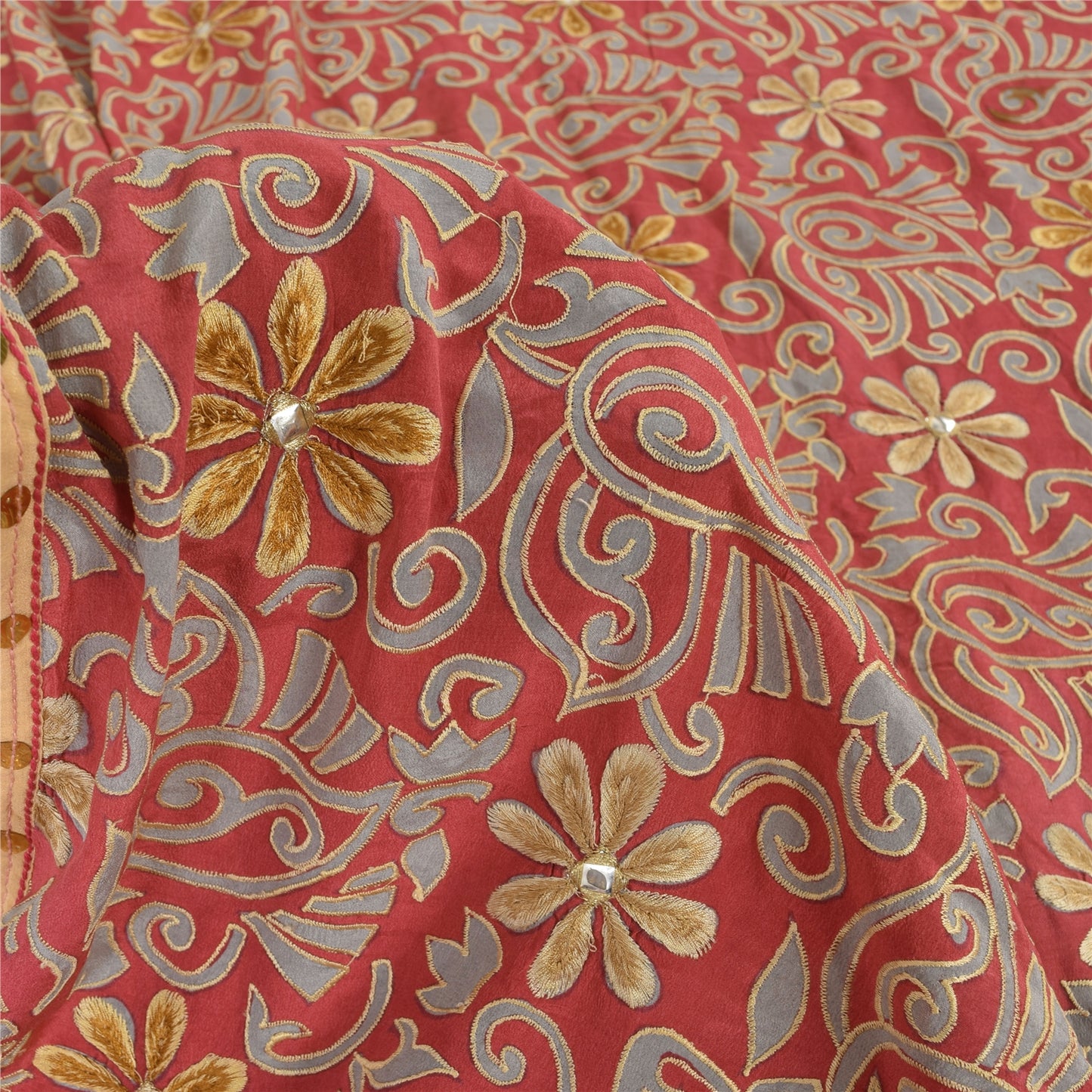 Sanskriti Vintage Sarees Pink 100% Pure Crepe Silk Printed Sari 5yd Craft Sustainable Fabric