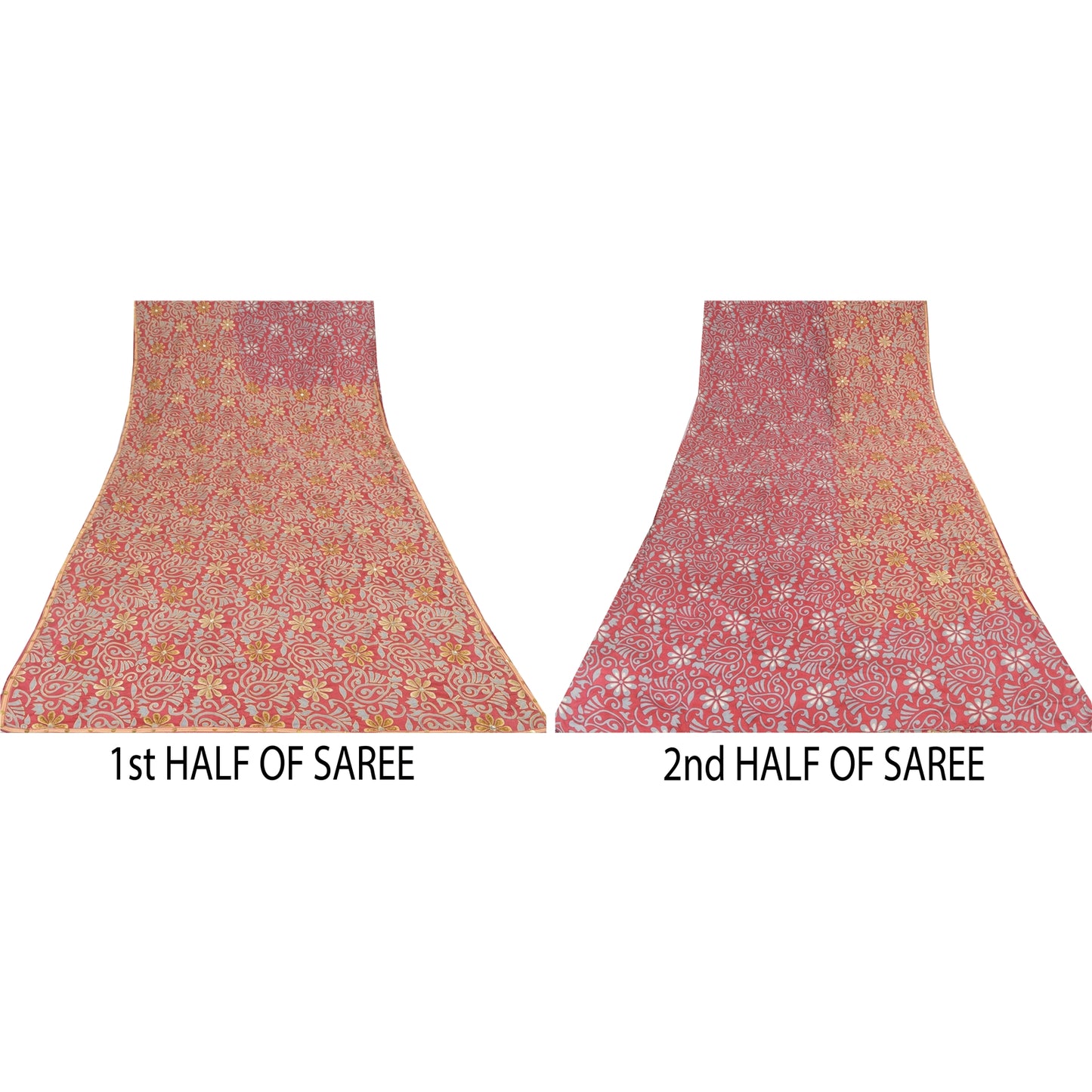 Sanskriti Vintage Sarees Pink 100% Pure Crepe Silk Printed Sari 5yd Craft Sustainable Fabric