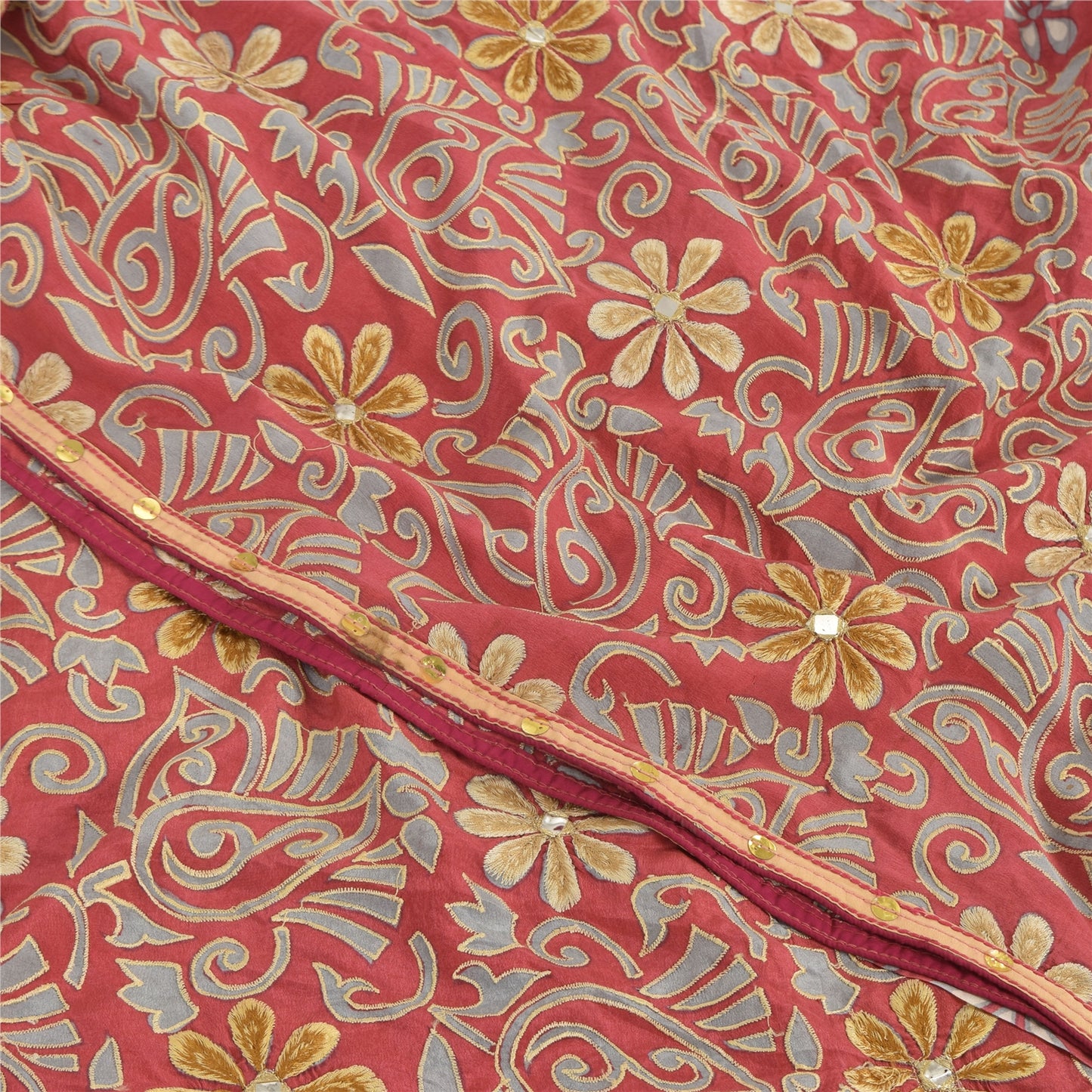 Sanskriti Vintage Sarees Pink 100% Pure Crepe Silk Printed Sari 5yd Craft Sustainable Fabric