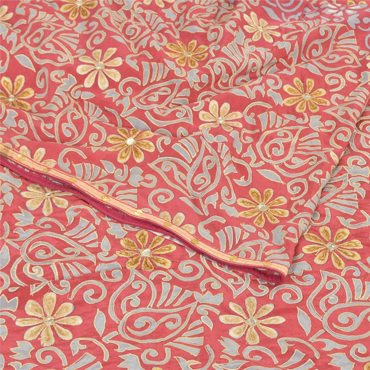Sanskriti Vintage Sarees Pink 100% Pure Crepe Silk Printed Sari 5yd Craft Sustainable Fabric