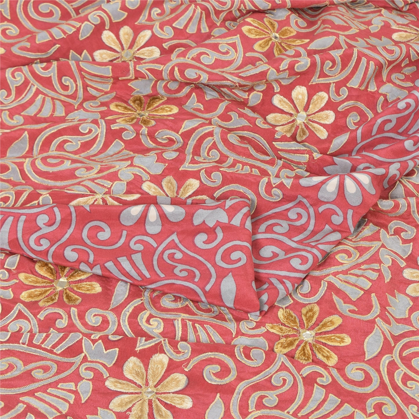 Sanskriti Vintage Sarees Pink 100% Pure Crepe Silk Printed Sari 5yd Craft Sustainable Fabric